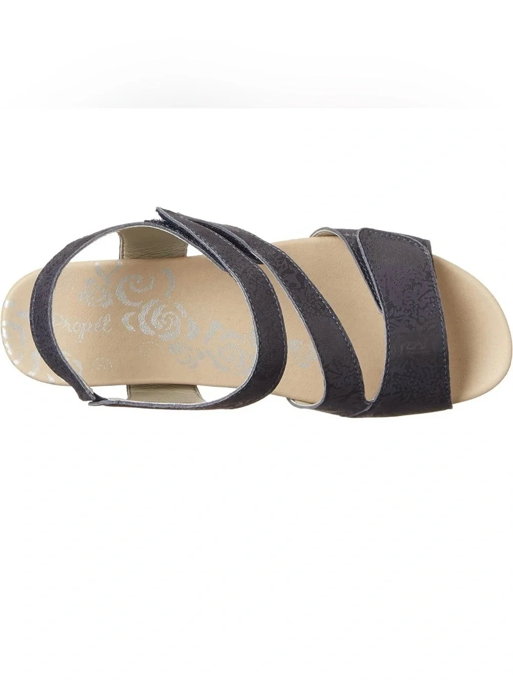 Propet Millie Women's Espadrille Wedge Sandals with a floral embossed pattern 10